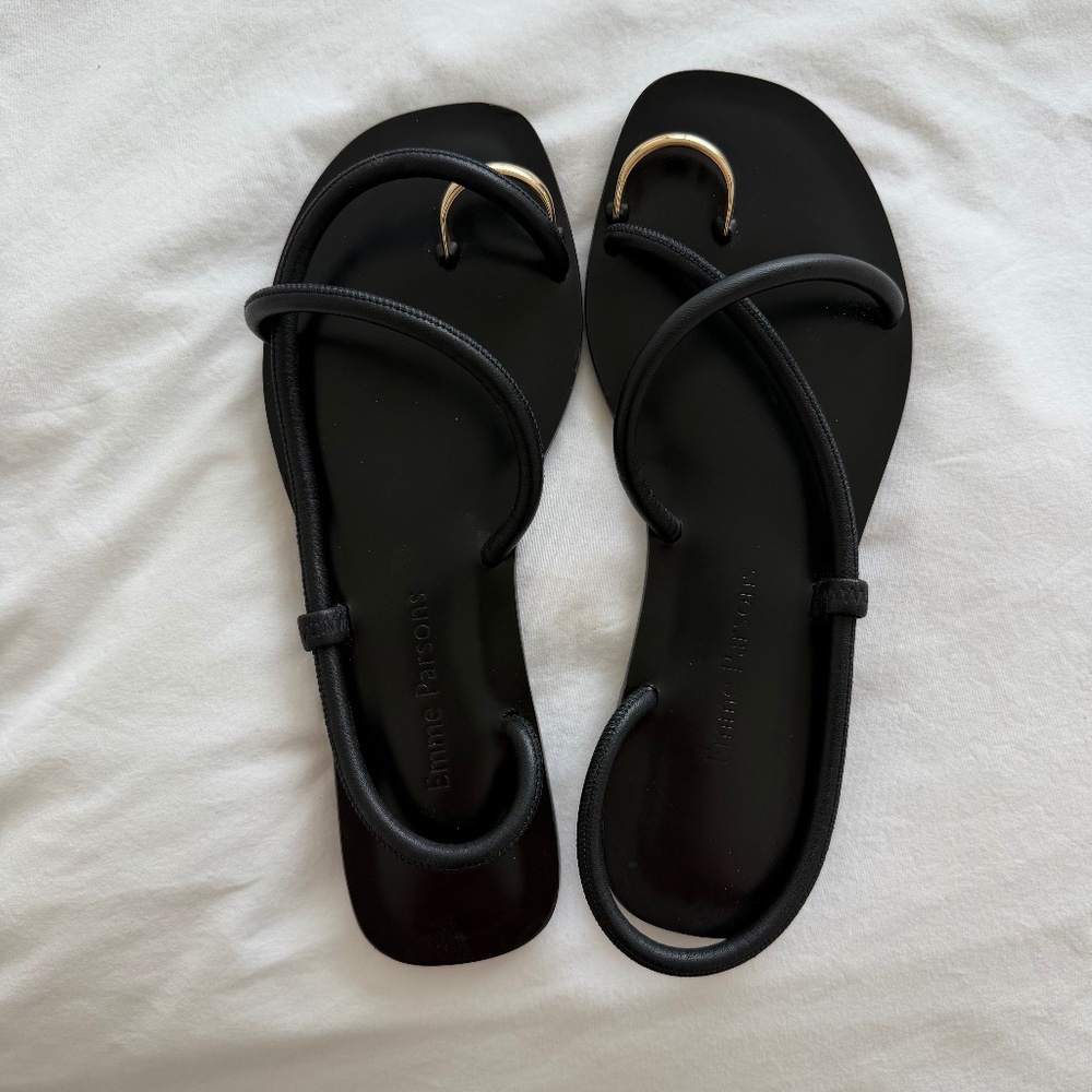 Emme Parsons Laurie Black Nappa Sandals EU 38 Minimal Luxury Flat - Picture 3 of 6